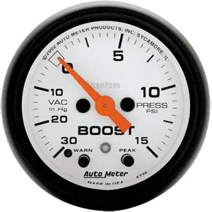 Autometer Phantom Vacuum-Boost W-Peak Memory And Warning Boost Gauge 0-15 Psi 1