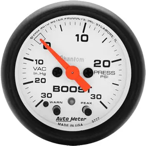 Autometer Phantom Vacuum-Boost W-Peak Memory And Warning Boost Gauge 0-30 Psi 1