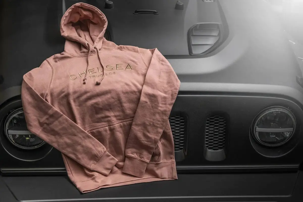 Women's Dusty Pink With Gold Embroidery Chelsea Truck Co Hoodie 1
