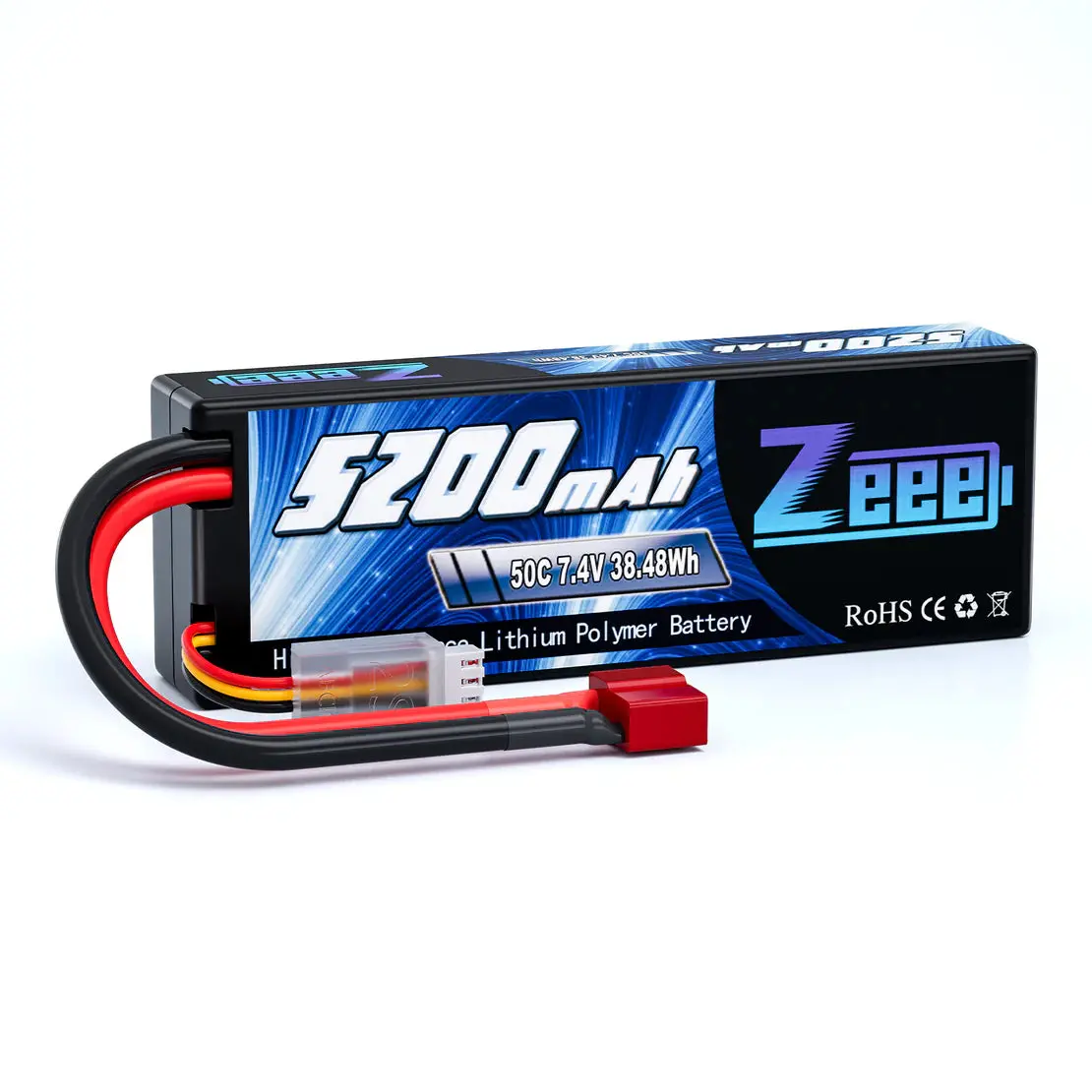 Zeee 2S Lipo Battery 5200Mah 7.4V 50C Hard Case With Deans T Plug For Rc Models(1 Pack) 1