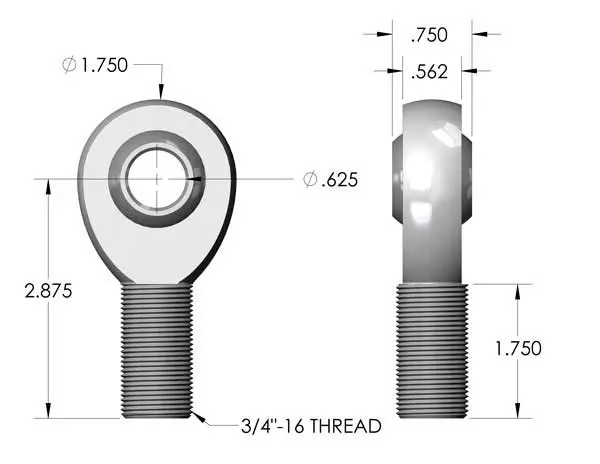 3/4"-5/8" 3-Piece Precision Heat Treated Chromoly Teflon And Kevlar Lined Right Hand Heim 2
