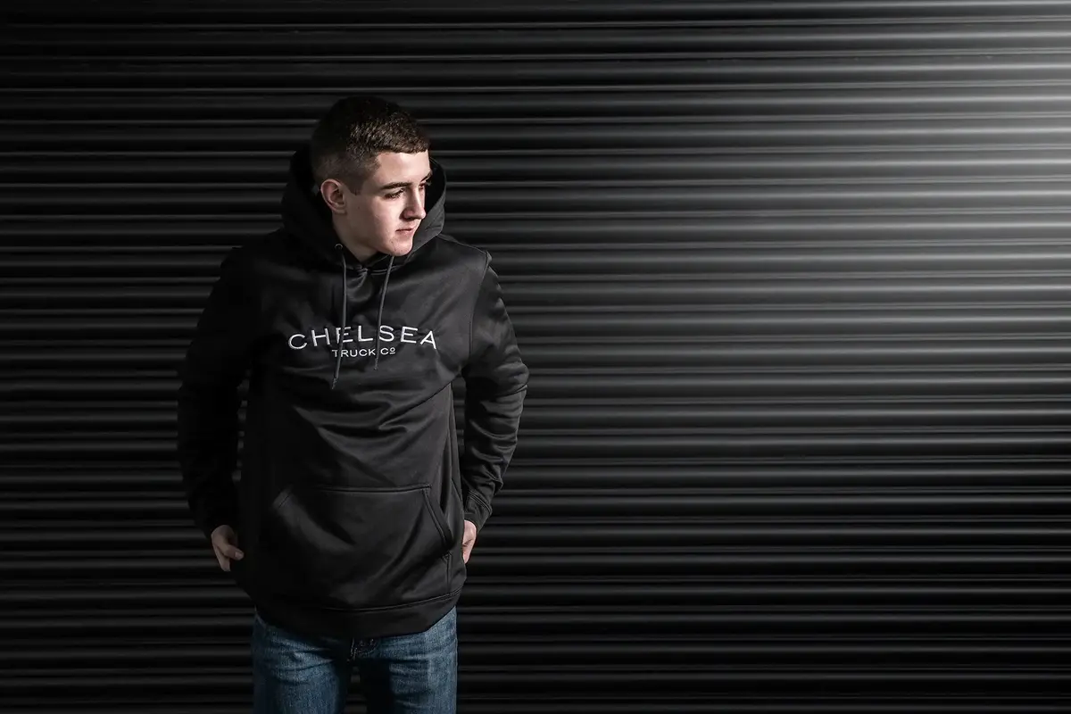Men's Black With White Embroidery Chelsea Truck Co Hoodie 3