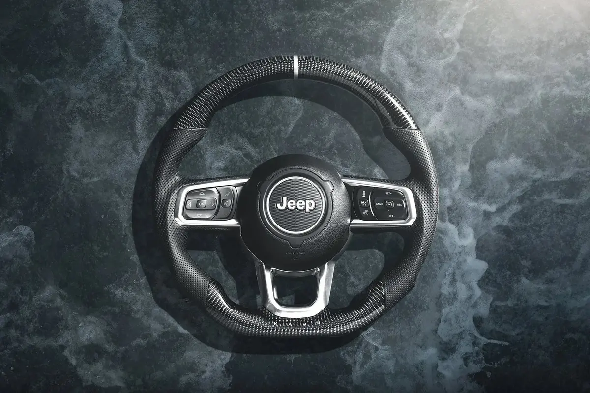 Jeep Wrangler Jl (2018 Onwards) Carbon Sports Steering Wheel With Kahn Lettering 1