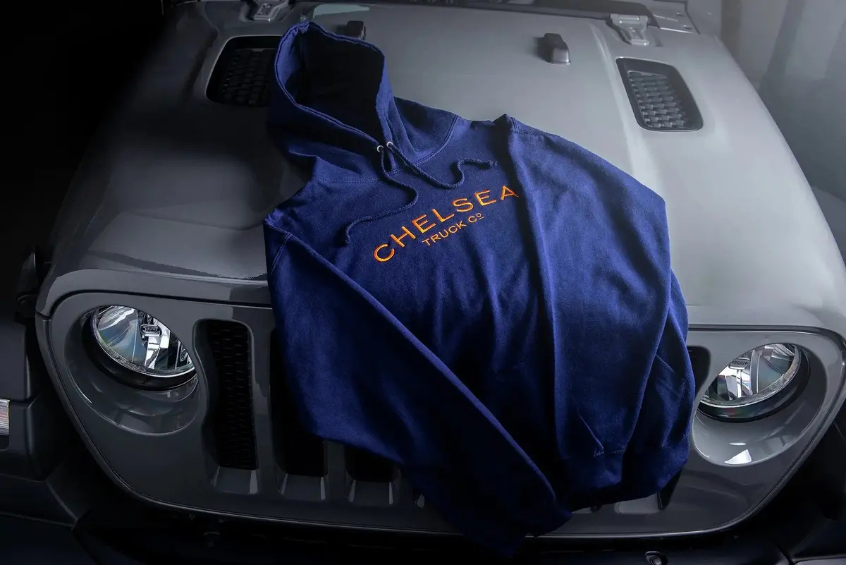 Men's Navy With Burnt Orange Embroidery Chelsea Truck Co Hoodie 1