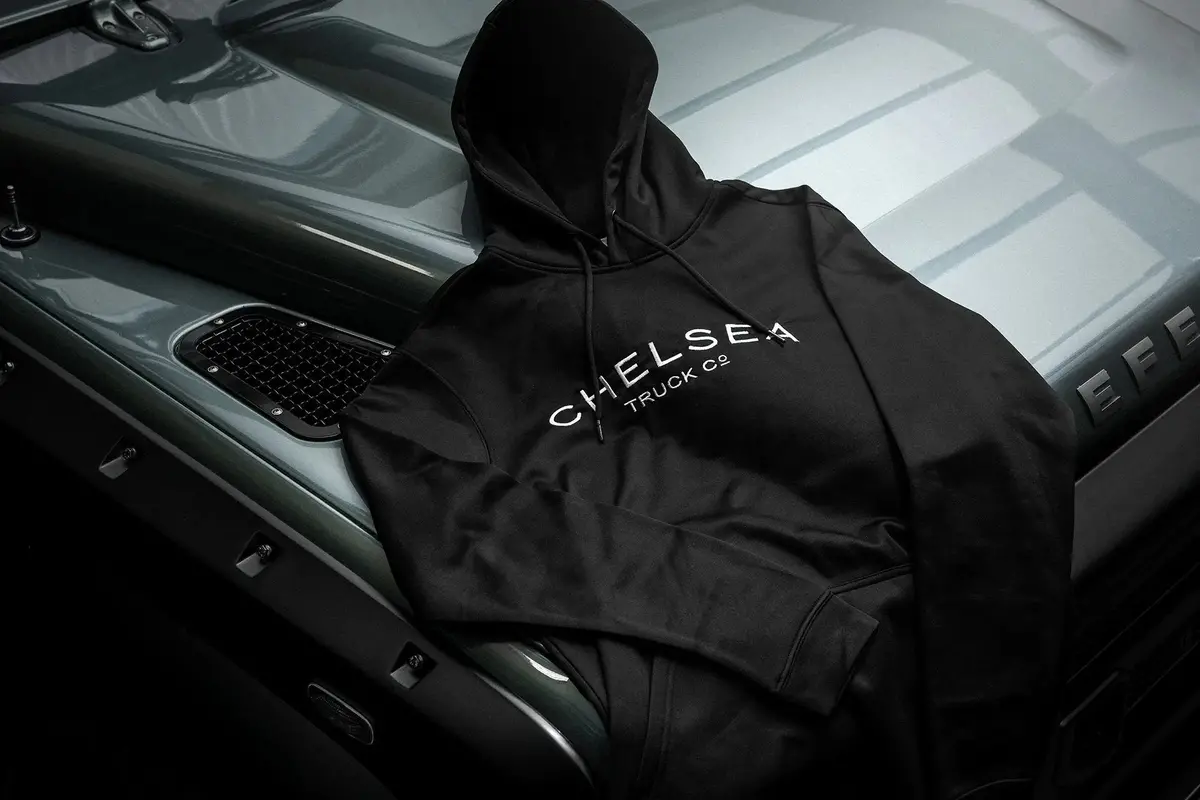 Men's Black With White Embroidery Chelsea Truck Co Hoodie 1