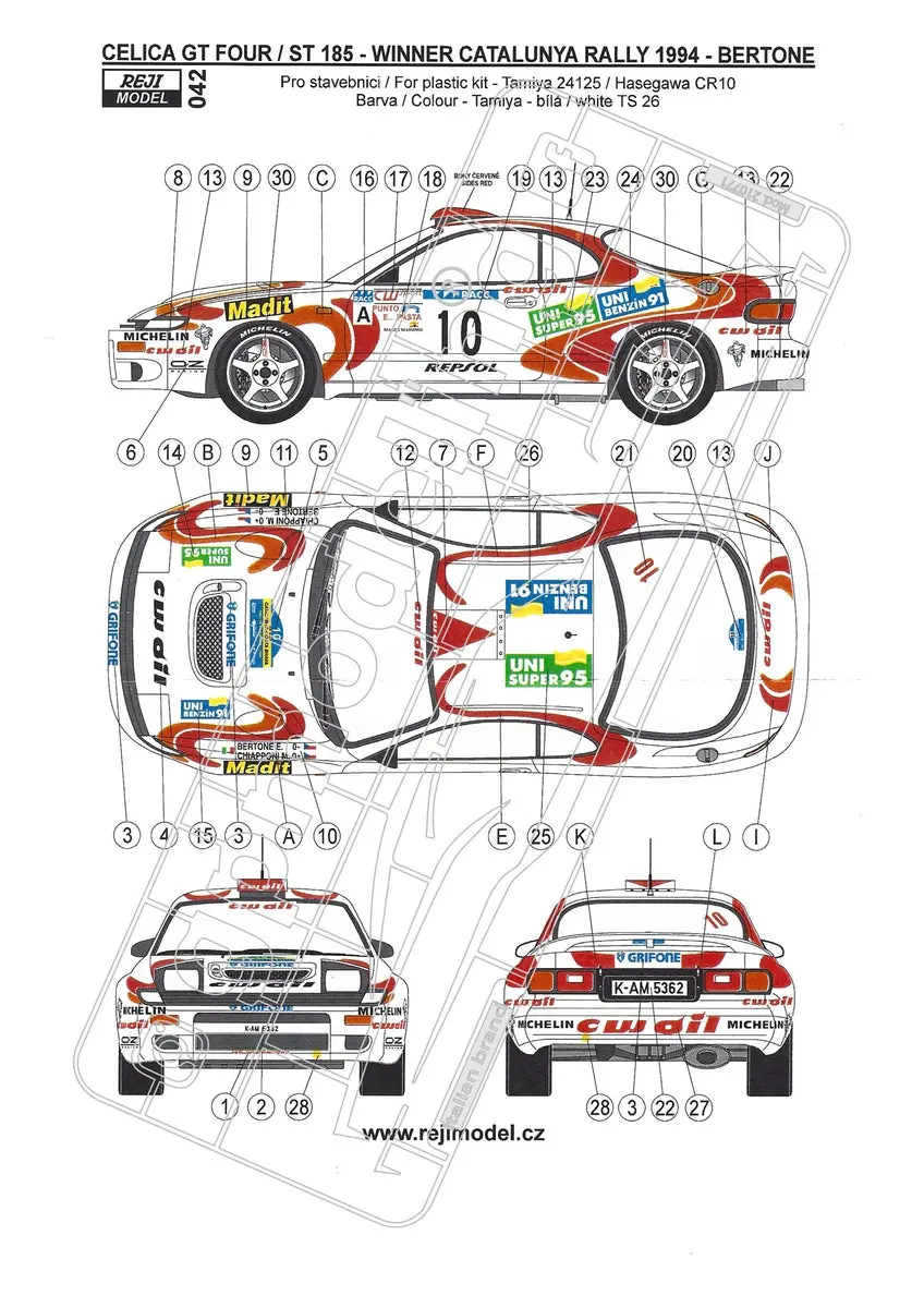 Reji Model Decals Toyota Celica Gt4 Wrc Cuj Oil Catalunya Costa Dorada Rally 1994 1