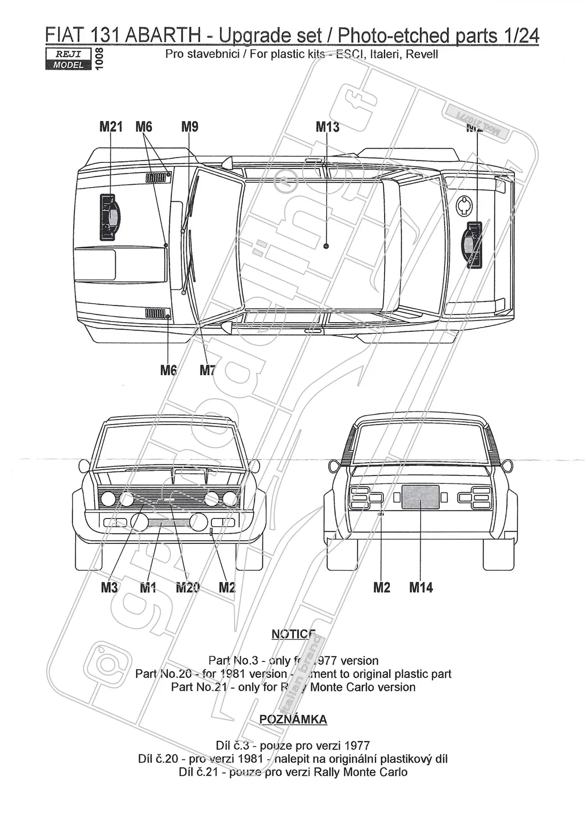 Reji Model Photo Etched Upgrade Set For Fiat 131 Abarth Rally 1