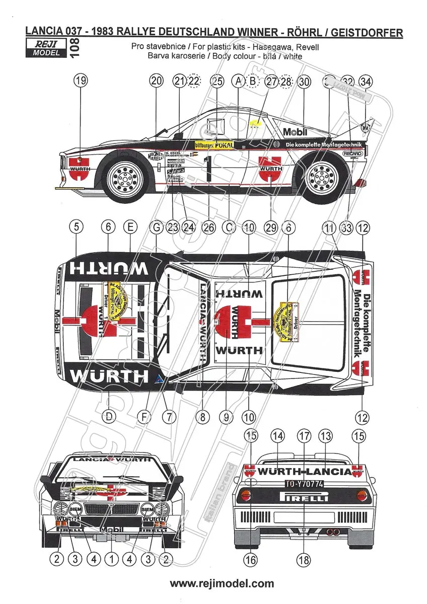 Reji Model Decals Lancia Rally 037 Sponsored By Wurth #1 1