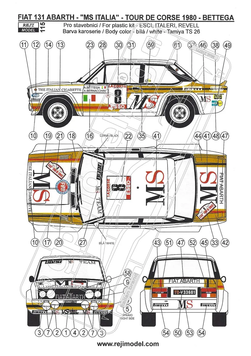Reji Model Decals Fiat 131 Abarth Ms Italia 1