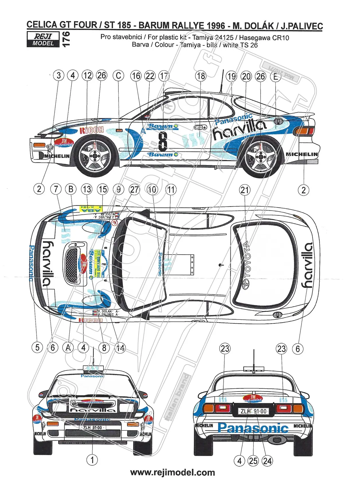 Reji Model Decals Toyota Celica Gt4/ St 185 Barum Rallye 1996 1