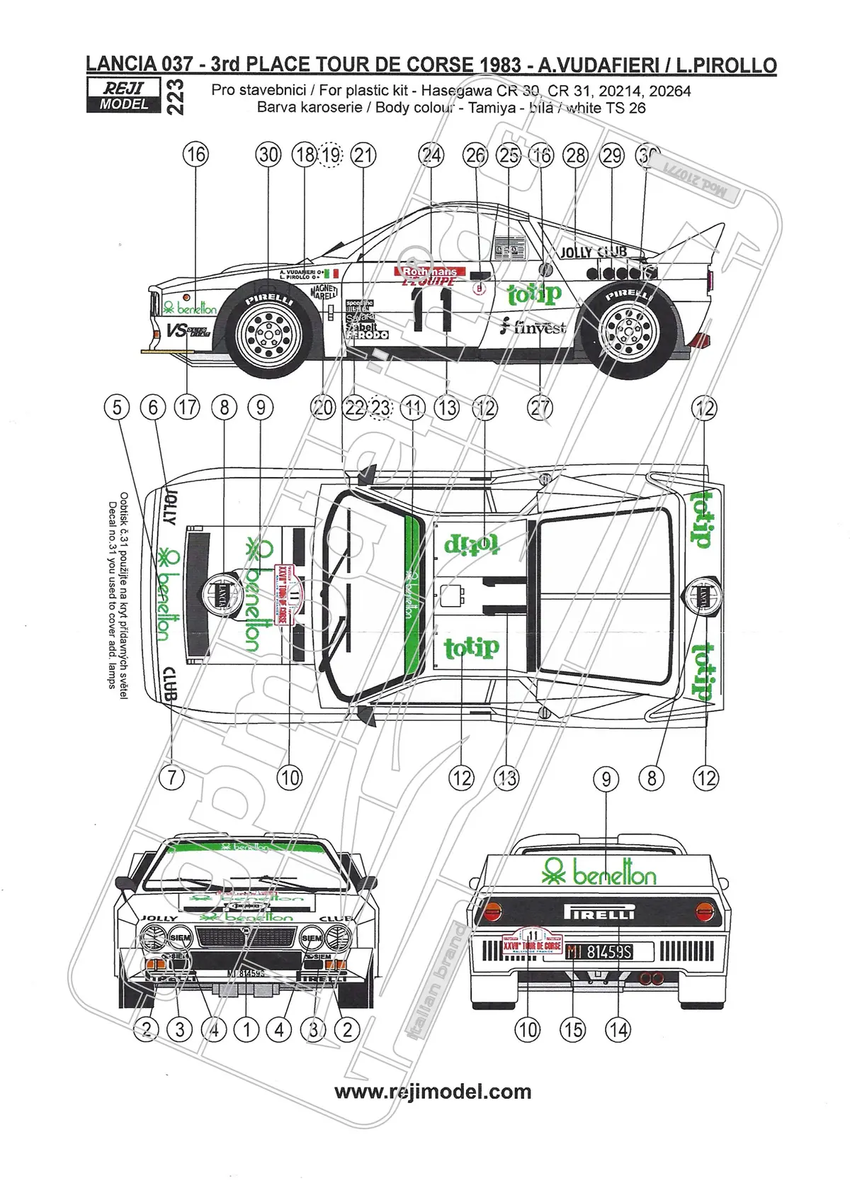 Reji Model Decals Lancia Rally 037 Totip Benetton 1