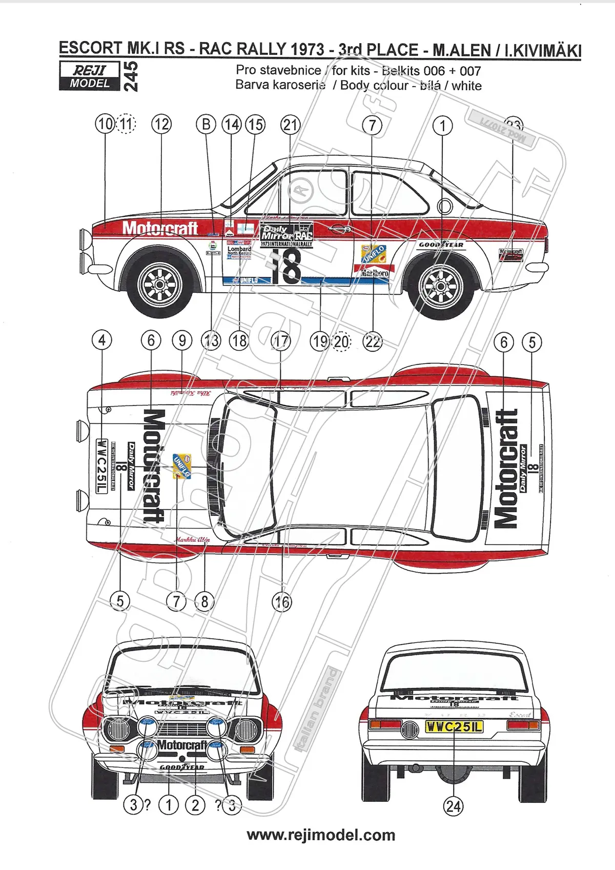 Reji Model Dtcals Ford Escort Rs1600 Mk I Rs Motorcraft #18 1