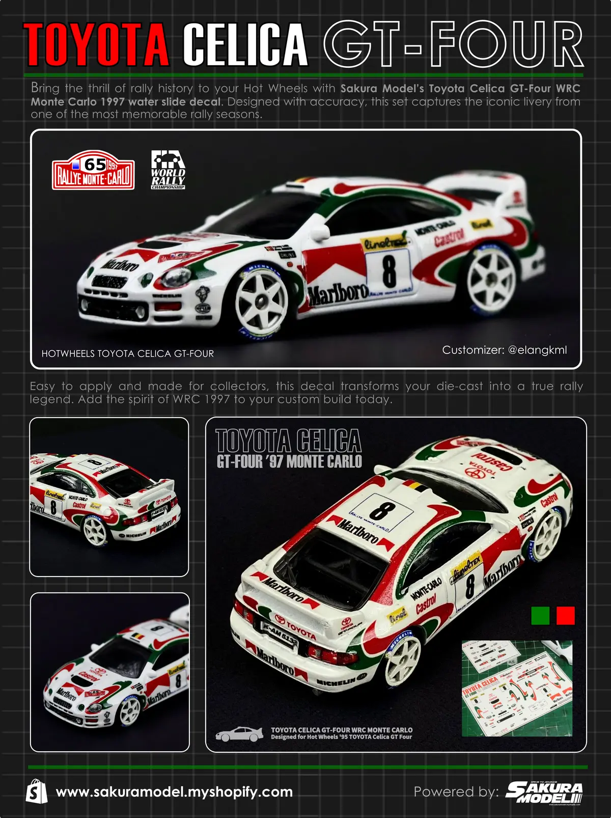 Decal Set For Hotwheels '95 Toyota Celica Gt Four (Wrc) 1
