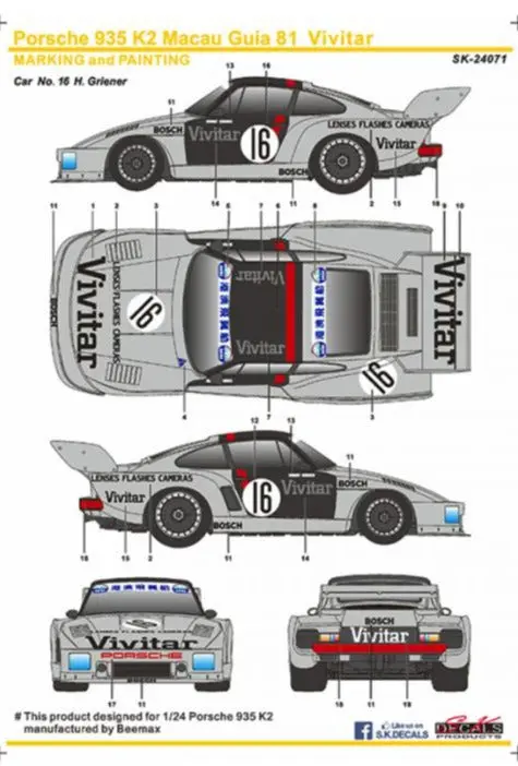 Sk Decals Porsche 935 K2 Macau Guia '81 Vivitar 1