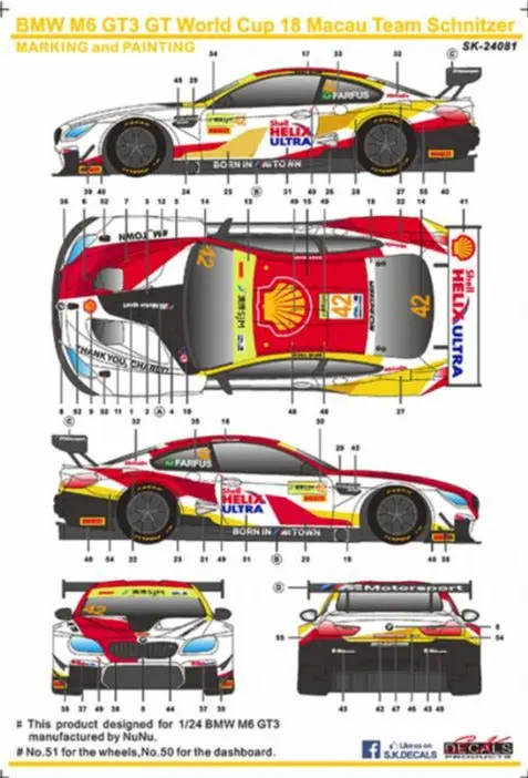 Sk Decals Bmw M6 Gt3 Gt World Cup Macau '18 Team Schnizter 1