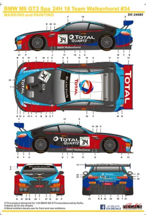 Sk Decals Bmw M6 Gt3 Spa 24Hr '18 Team Walkenhorst #34 1