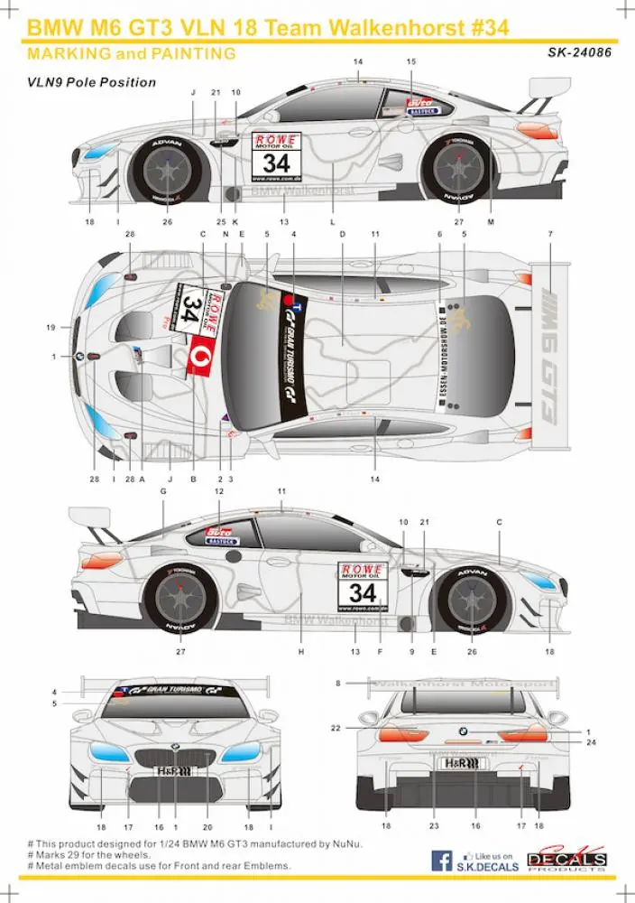 Sk Decals Bmw M6 Gt3 Vln '18 Team Walkenhorst #34 1