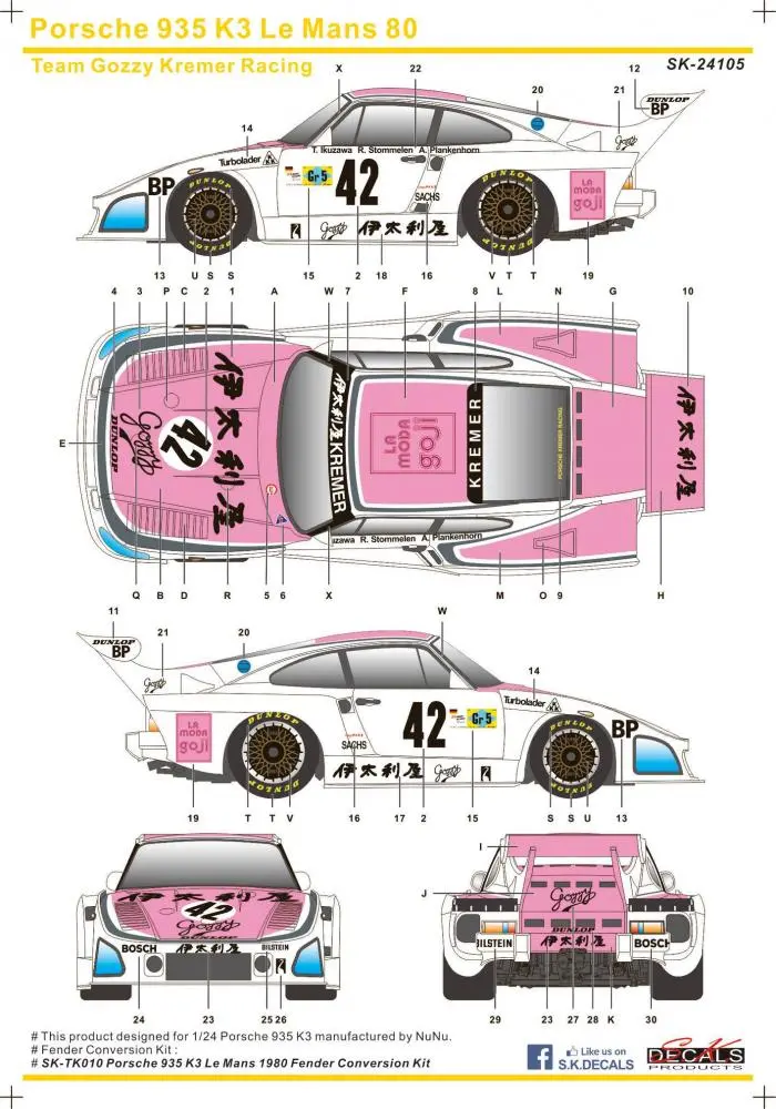 Sk Decals Porsche 935 K3 Le Mans '80 #42 Team Gozzy Kremer Racing 1