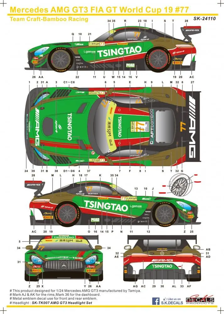 Sk Decals Mercedes Amg Gt3 Fia Gt World Cup '19 #77 Team Craft-Bamboo Racing 1