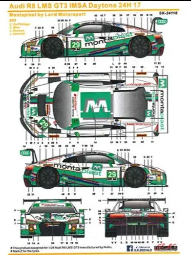 Sk Decals Audi R8 Lms Gt3 Imsa Daytona 24H '17 Montaplast By Land Motorsport 1