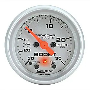 Autometer Ultra-Lite Vacuum-Boost W-Peak Memory And Warning 0-30Psi 1