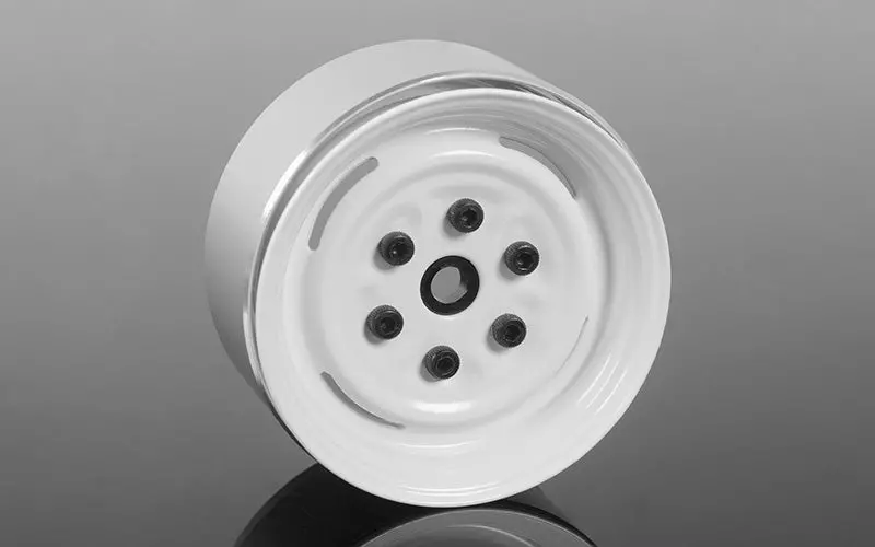 Vintage Yota 6 Lug Stamped Steel 1.55" Beadlock Wheels (White) 1