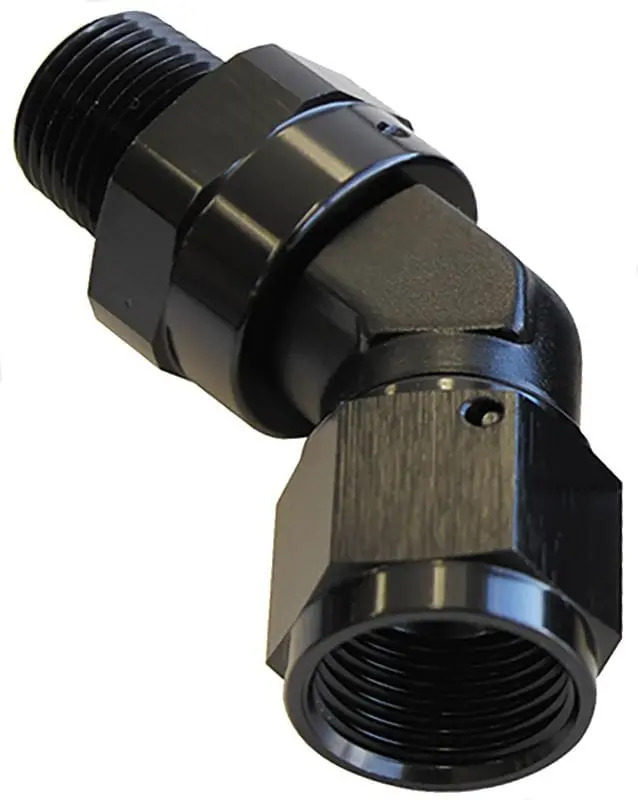 Black Anodized 45° Swivel Adapter – 1/2" Npt To -8An Male Flare (Af919-08-08Blk) 1